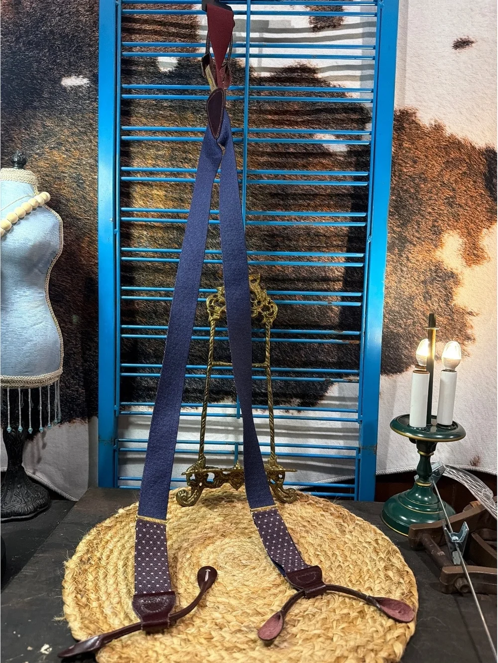 Trafalgar Adjustable Suspenders with Leather Details and Polka Dot Pattern
